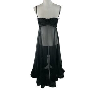 Glydons‎ Womens 36 Vtg 60s Intimate Lingerie Maxi Sheer Black Dress Hollywood